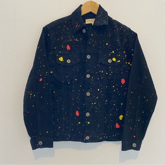 Evolution In Design Denim Jacket Medium Paint Splatter Design C-16161K - Picture 1 of 8